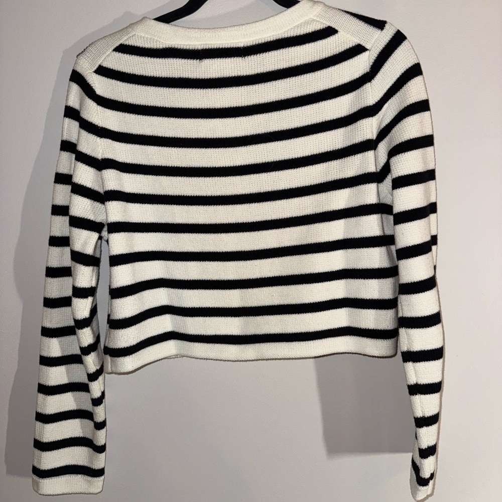 Jessica Simpson Black and White Striped Cardigan with Gold Accent - Picture 3 of 4
